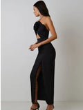 Black Skyblue Color Women Sexy Halter Off the Shoulder Bodycon Mid-calf Bandage Dress Fashion Nightclub Party Celebrate Dress