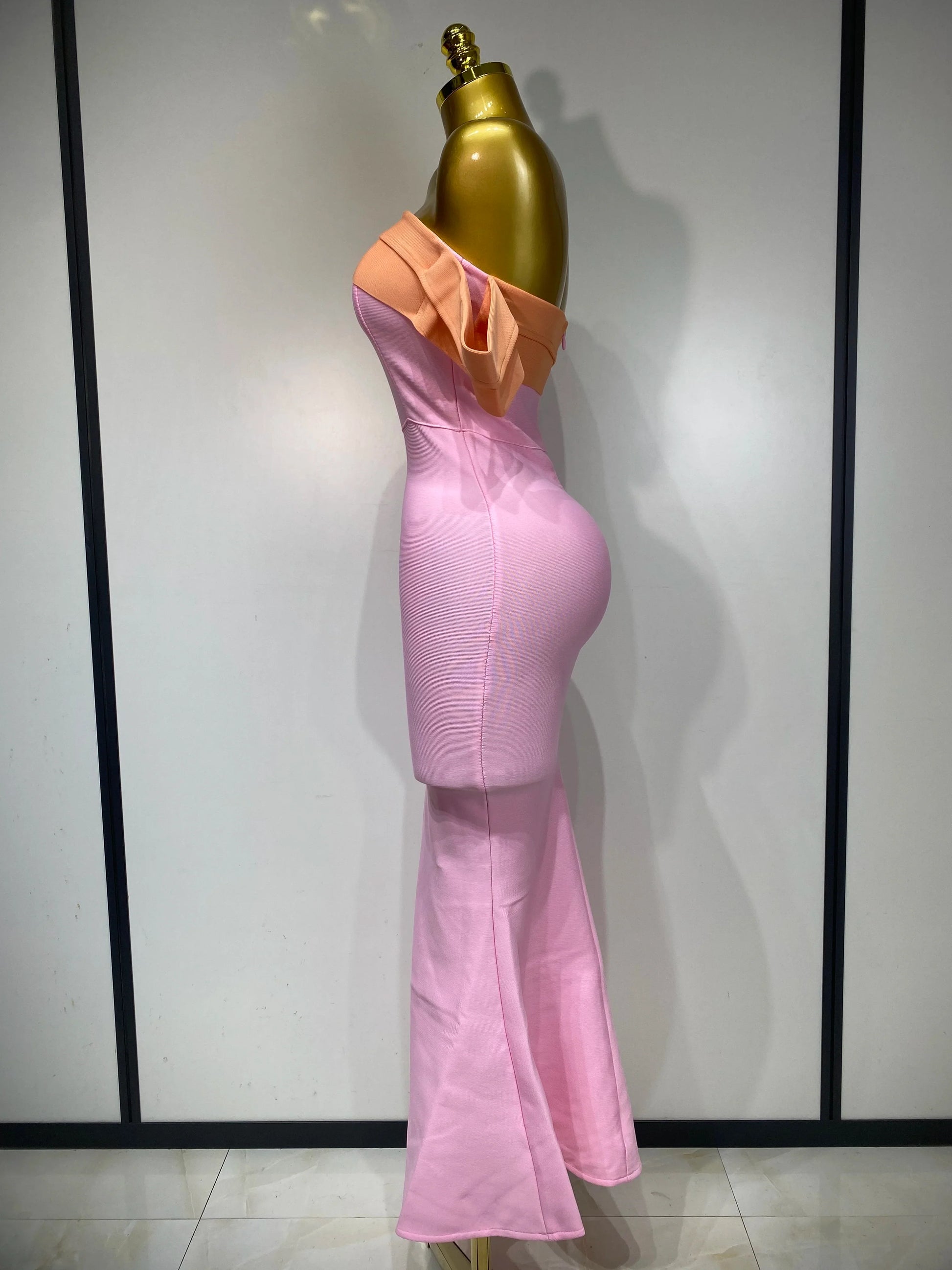Women Sexy One Shoulder Color Block Bodycon Bandage Dress Celebrity Elegant Evening Club Luxury Birthday Party Outfit