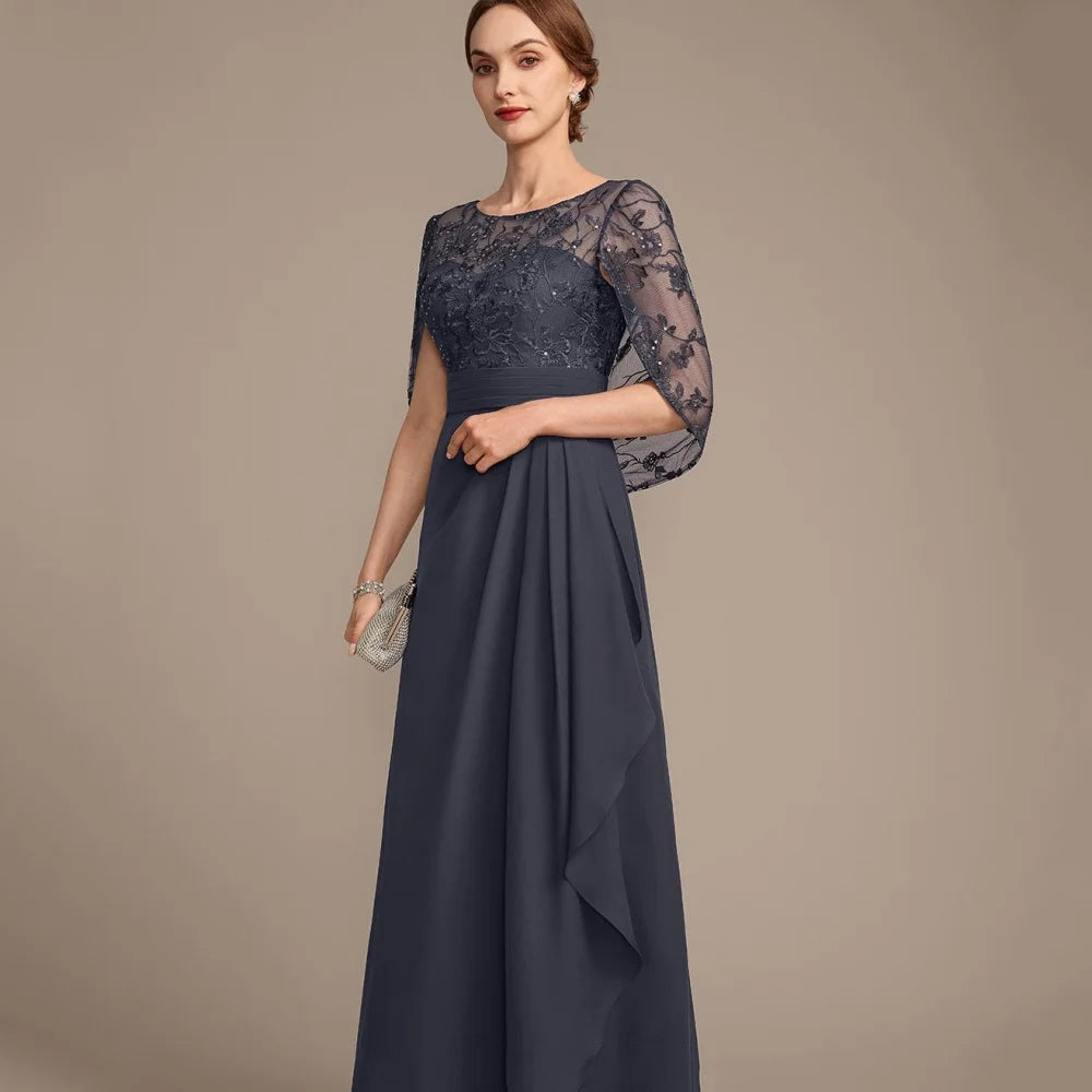 Customized O Neck Mother Dress Elegant Lace A Line Wedding Party Gowns For Bride Chiffon Applique Vintage Formal Bridal Dresses