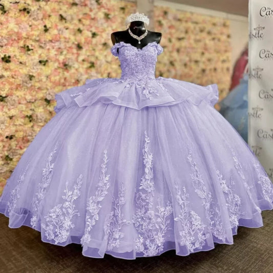 Princess Lilac Vestidos De 15 Quinceañera Charro Ball Gown Lace Vestidos Para 15 Años Sweet 16 Dress Birthday Party Customized