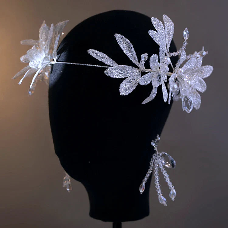 Bridal Hair Jewelry Flower Headband Hairband Silver Color Headpiece Crown For Bride Women Headdress Headwear Wedding Accessories a