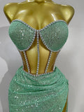 Sparkly Sequins Diamond Birthday Party Two Piece Set Evening Dress Women Sexy Singer Dancer NightClub Bar Performan Costume