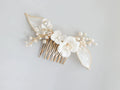Bridal Jewelry Porcelain Flower Hairpin Gold Color Head Piece For Bridesmaids Bride Pearl Hair Comb Pin Clip Wedding Accessories