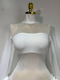 Women Sexy Mesh See through Stereoscopic Flowers White Red Mini Bandage Dress Birthday Evening Party Club Singer Perform Costume
