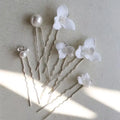 Porcelain Flower Hairpin Gold Silver Color Hair Pin Clip Women Bride Crystal Pearl Head Piece Bridal Jewelry Wedding Accessories