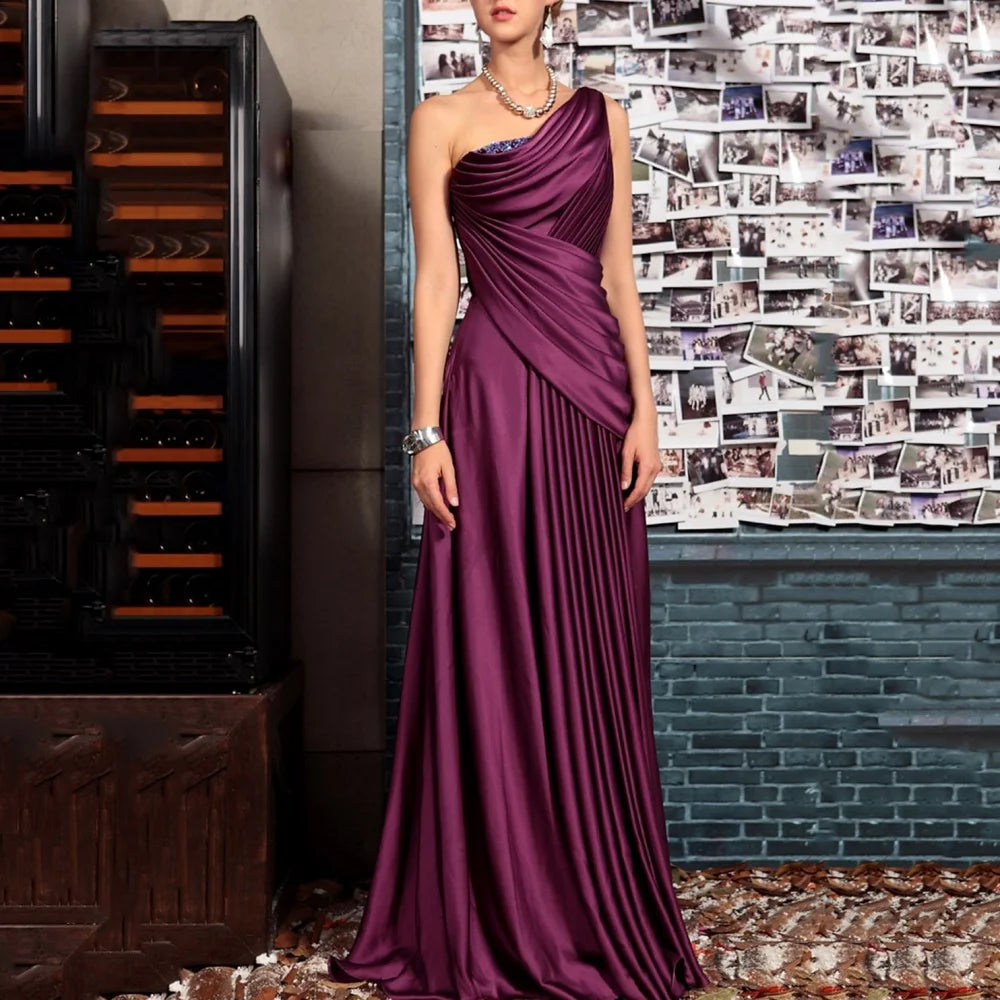 Elegant A Line Formal Mother Of The Bride Dress Folds One Shoulder Floor Length New Wedding Party Gown Vestidos De Novia As Picture