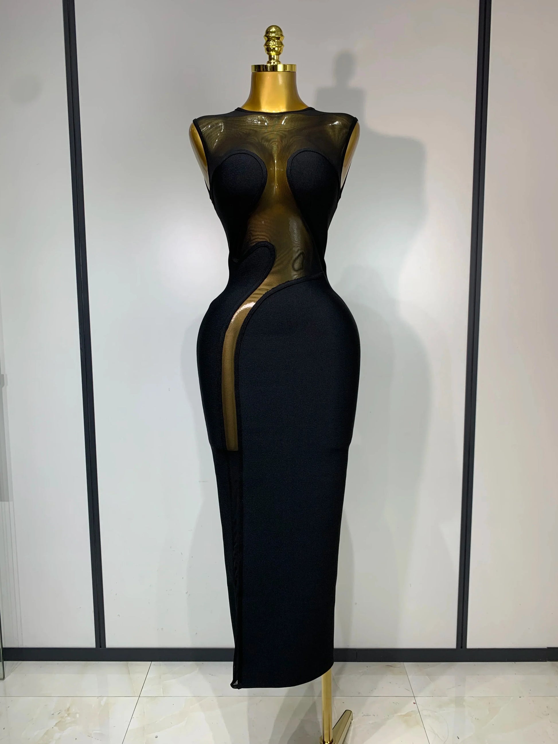 Sexy O Neck Mesh Bodycon Bandage Dress Evening Party Gown Celebrity Elegant Luxury Birthday Club Dresses black