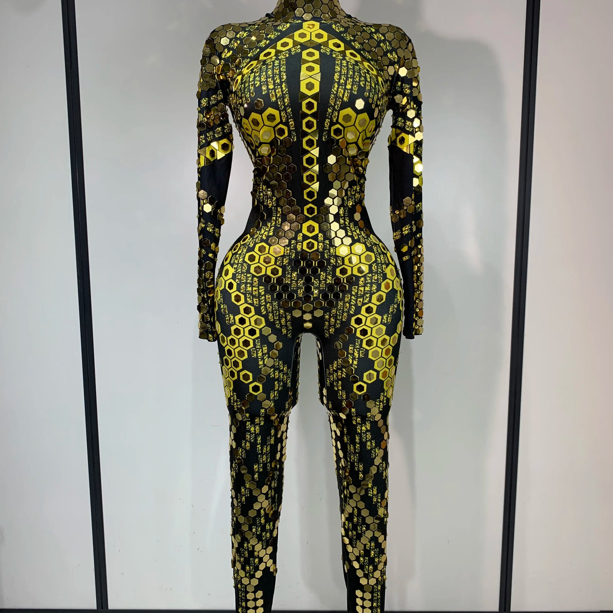 Sexy Shiny Sequins Mirror Spandex Jumpsuit 2025 Women Prom Dancer Singer Costume Evening Birthday Show Performance Stage Outfit yellow