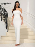 Spring Sexy Women's Pearl Design Bandage Dresses One Collar Shoulder Bodycon Bareback Long Dress Evening Party Vestidos