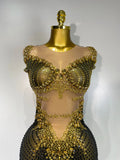 Women Sexy Sparkly Rhinestones Sleeveless Long Dress Club Birthday Celebrate Evening Photo Shoot Stage Performance Costume
