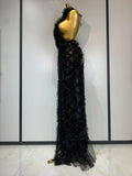 Black Mesh Sequins Sexy Halter See Through Dress Evening Party Prom Nightclub Singer Performance Costume Stage Wear