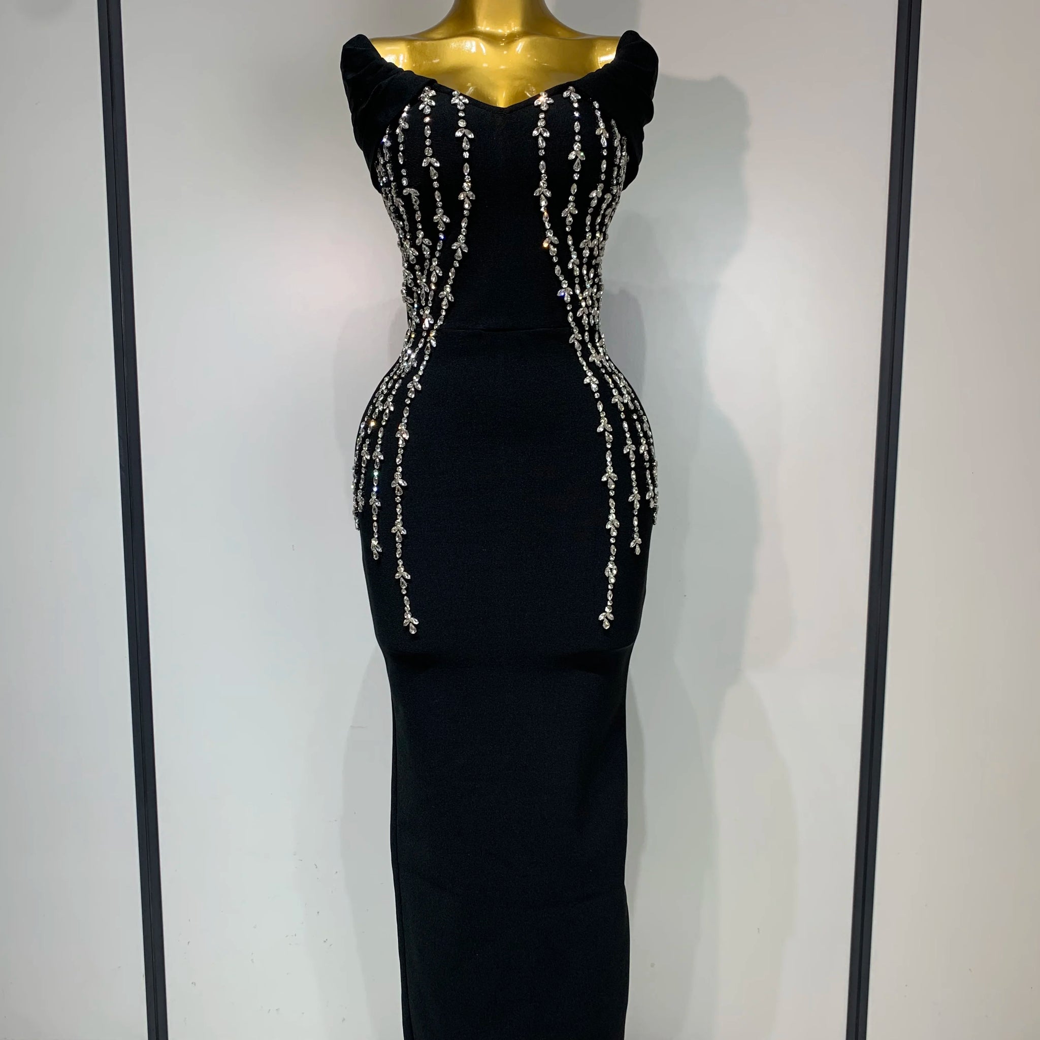 Women Black Red Long Bodycon Bandage Dress 2025 Luxury Rhinestone Evening Party Celebrity Elegant Club Wedding Guest Dresses black