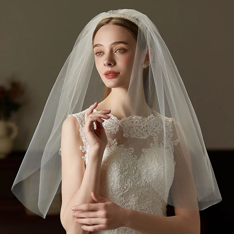 Pearls Headbands Headpieces Lace Veil Headdress Bride Women Girl Birthday Gift Hairbands Wedding Hair Accessories Bridal Jewelry