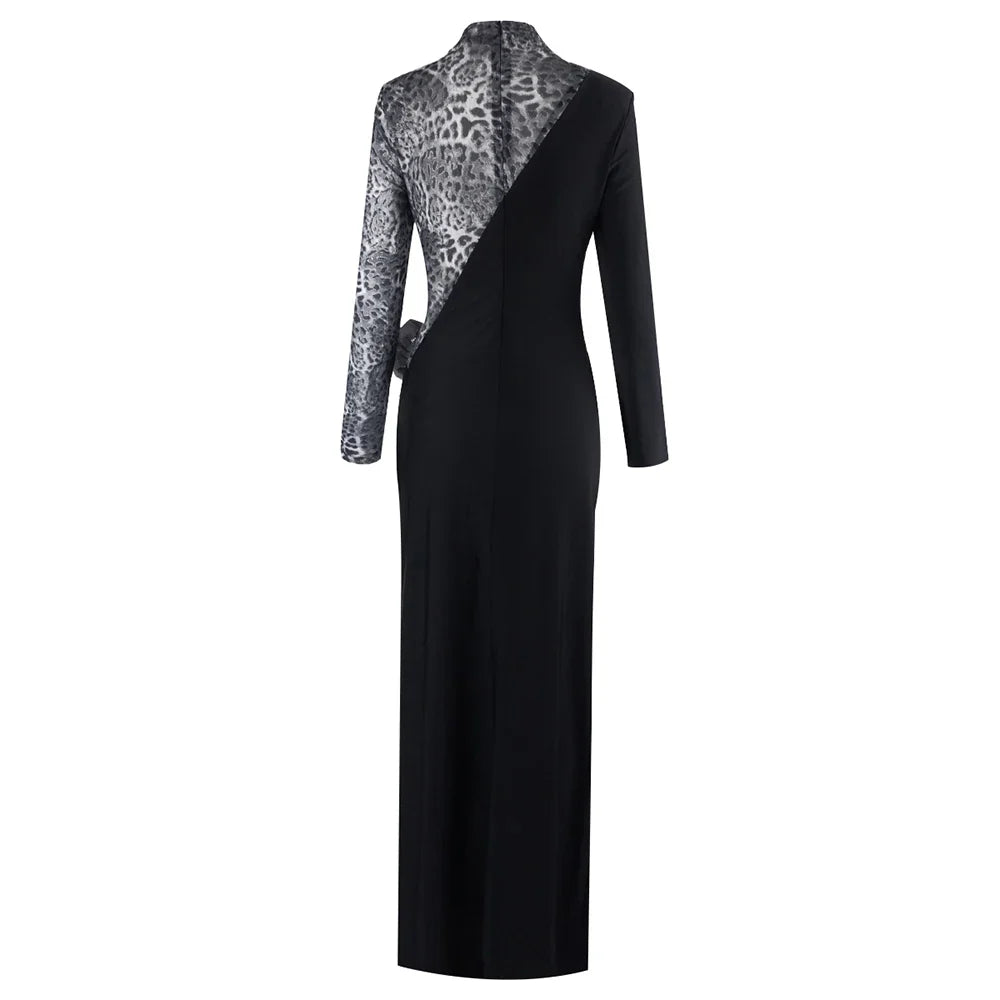 Women Fashion Long Sleeve Keyholes Florals Bodycon Long Maxi Dress Cotton Celebrate Evening Party Red Carpet Outfit