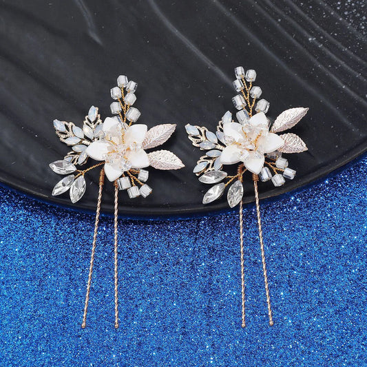 Wedding Accessories Vintage Gold Color Hair Pin Clip Opal Head Piece For Brides Women Crystal Rhinestones Hairpin Bridal Jewelry