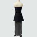 Black Women Sexy Strapless 2 Pieces Shinning Diamond Bodycon Dress Nightclub Party Celebrate Birthday Evening Outfit