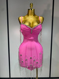 Women Sexy Backless Spaghetti Strap Bodycon Sleeveless Bandage Dress Elegant Prom Gown Club Evening Party Birthday Dresses Pink