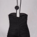 2024 Sexy Women'S Black Chiffon Dress Hanging Neck Style Sleeveless Three-Dimensional Flower Design Bodycon Backless Mini Dress