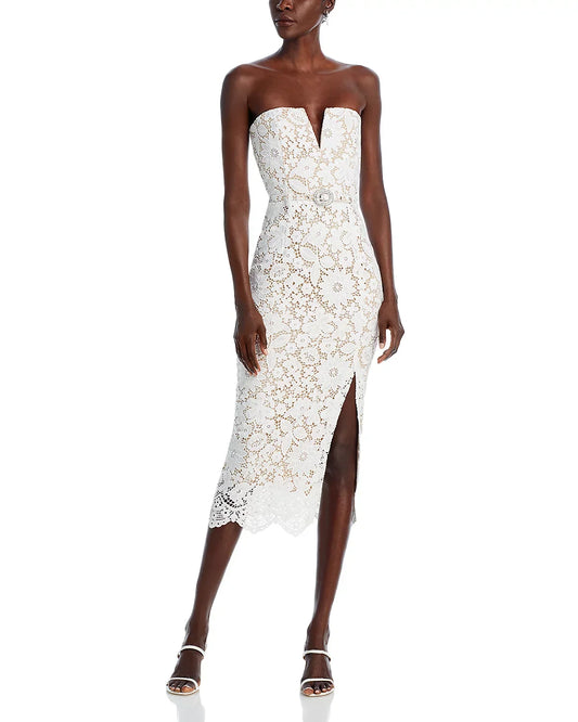 Arrival Women Sexy Strapless Lace Bodycon Mid-calf Dress Belt Fashion Birthday Party Celebrate Evening Cocktail Dress