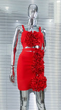 Red Color Women Sleeveless Sexy Strap Florals Bodycon Mini Bandage Dress Nightclub Party Celebrate Outfit Vestido