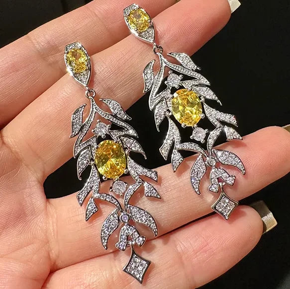High Quality Yellow Zircon Bridal Earrings Cubic Zirconia Wedding Earring For Bride Women Accessories Dinner Party Jewelry