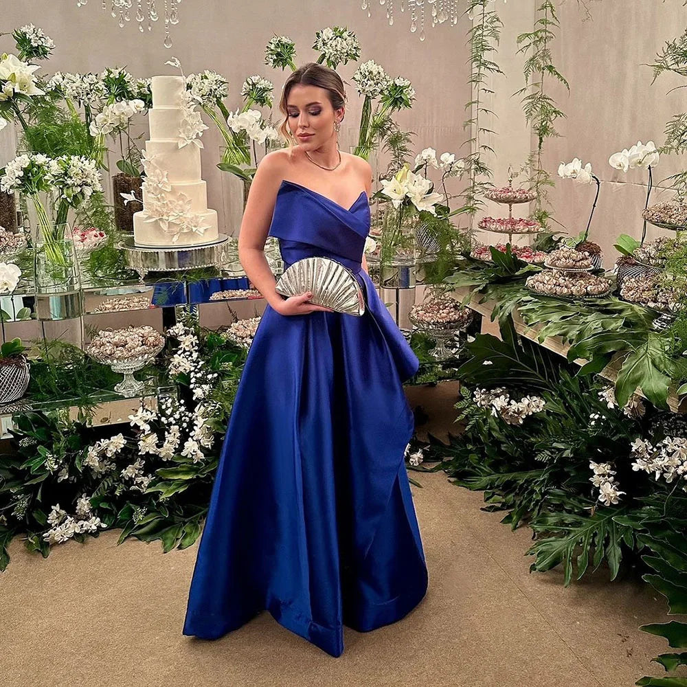 Royal Blue Evening Dresses Sweethearts Wedding Guest Gown Satin Birthday Gown Party Dress For Special Evens