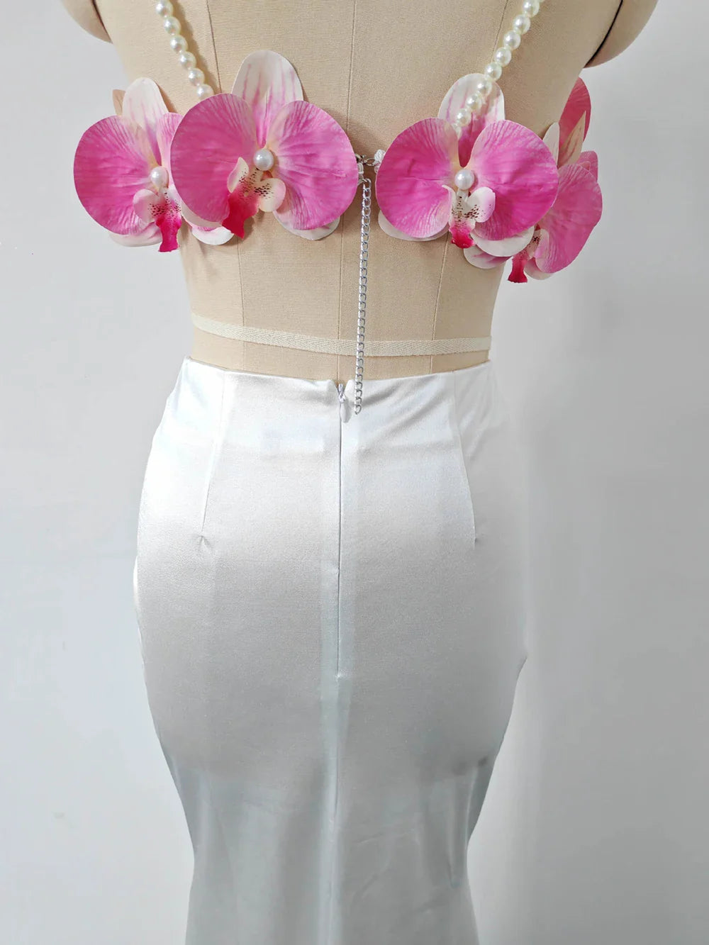 Sexy Pearl Flower Pearl Flower + Long Skirt Set Women Backless Wedding Holiday Party Lady Elegant Outfits Summer New