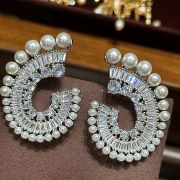 Luxury Pearl AAA Zircon Bridal Earrings CZ Cubic Zirconia Wedding Earring For Brides Bridesmaids Accessories Women Prom Jewelry a