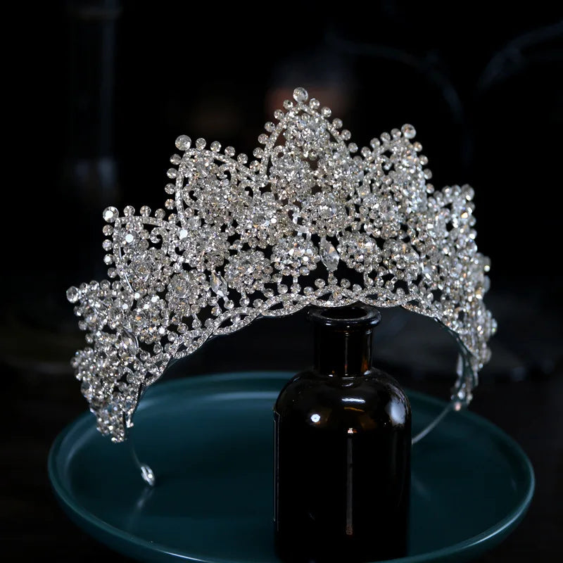 Bridal Tiaras Hair Accessories Luxury Full Zircon Wedding Crowns Diadem Headdress Baroque Brides Party Tiara Crown For Women Silver Plated