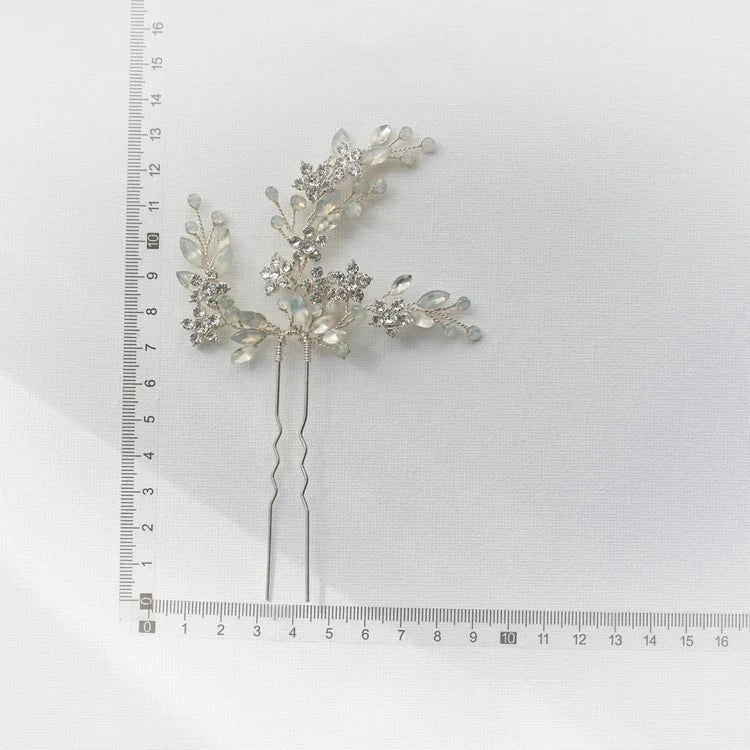 Flower Hair Clip Pin Vintage Gold Silver Color Head Piece Brides Women Opal Crystal Hairpin Wedding Accessories Bridal Jewelry