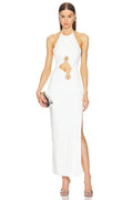 White Color Women Sexy Off the Shoulder Keyholes Bodycon Bandage Mid-calf Dress Backless Fashion Celebrate Nightclub Party Dress WHITE