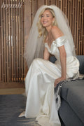 Extra Puffy Bridal Veil 2 Layer Fingertip Length Wedding Veil with Blusher Vintage Hollywood Custom Veil 100cm