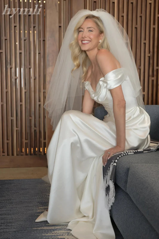 Extra Puffy Bridal Veil 2 Layer Fingertip Length Wedding Veil with Blusher Vintage Hollywood Custom Veil 100cm