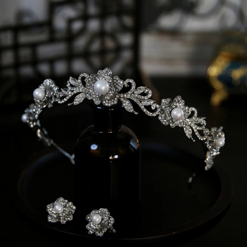 Crystal Tiaras And Crowns For Wedding Bride Headpiece Pearl Bridal Headbands Tiaras For Women Girl 15 Years Party Prom Headdress