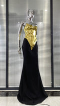 Women Celebrity Sexy Strapless Backless Gold Black Maxi Long Two Pieces Skirt Set Elegant Evening Club Party Outfits