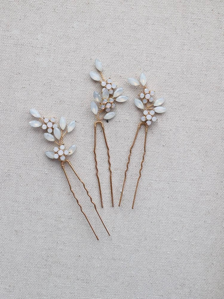 Flower Hair Clip Pin Vintage Gold Silver Color Head Piece For Brides Bridesmaids Opal Hairpin Wedding Accessories Bridal Jewelry a gold color