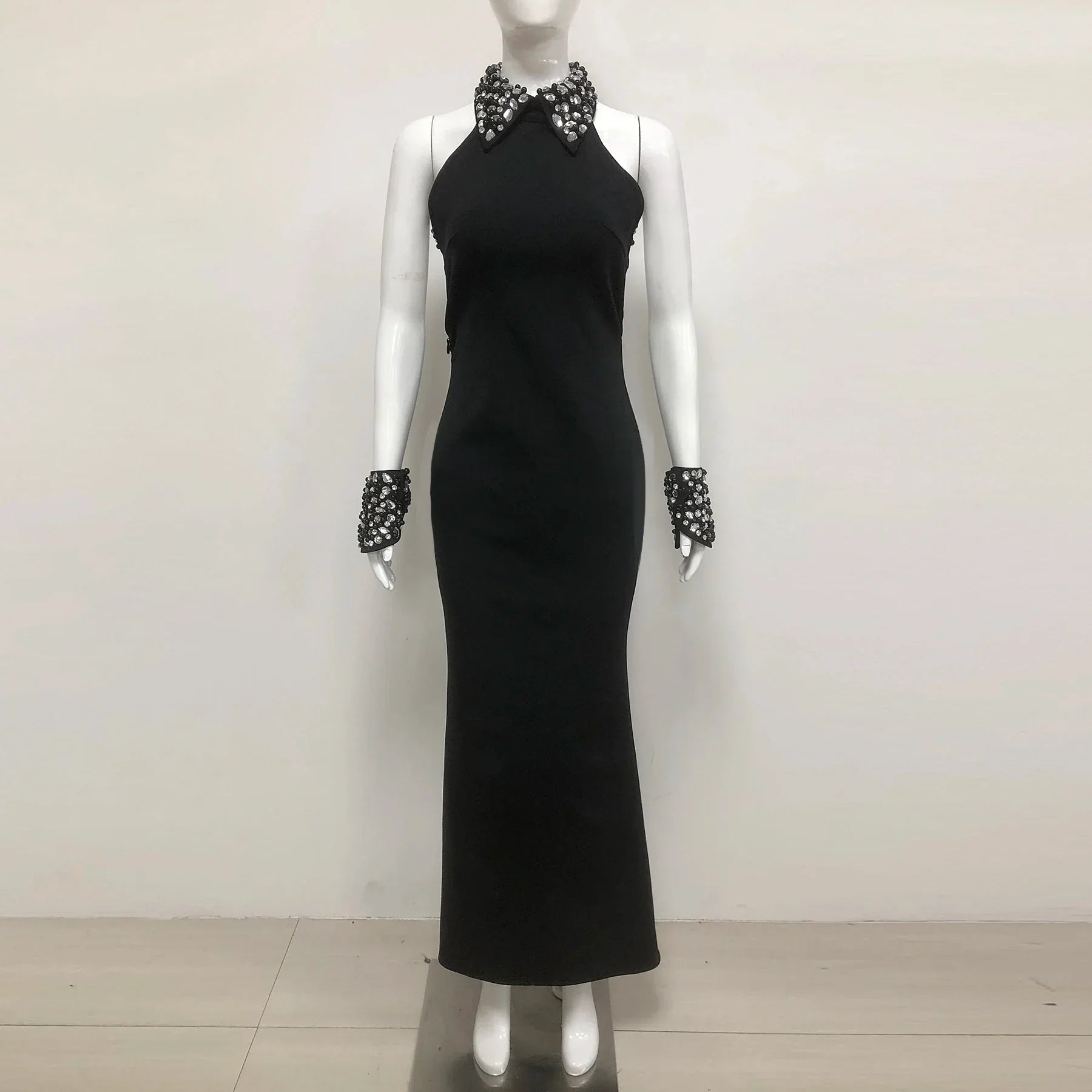 Luxury Diamond Neck Sexy Halter Sleeveless Steath Ankle Lenght Bandage Dress Graceful Woman Party Dress Birthday Party Vestido
