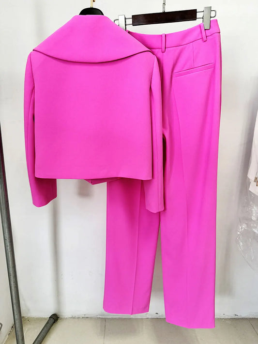 2024 Elegant Women's Light Luxury Suit Pants Set with Large Collar Long Sleeve Slim Fit Short Suit Coat and Pants Two Piece Set