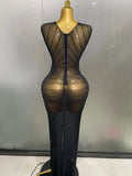 Sexy Sparkly Rhinestones Sleeveless Long Dress Women Birthday Celebrate Evening Photo Shoot Stage Performance Costume