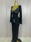 Sexy Luxury Sparkly Beading Bandage Long Sleeve Bodycon Dress Women Celebrity Party Elegant Evening Club Pary Dresses