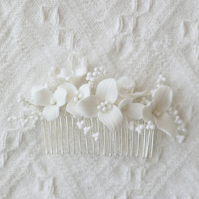Wedding Accessories Porcelain Flower Hair Comb Pin Silver Gold Color Hairpins For Brides Women Gifts Head Pieces Bridal Jewelry