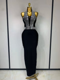 Women Celebrity Sexy Halter Diamonds Black Midi Bodycon Bandage Dress Elegant Evening Club Party Outfit Luxury Birthday Dress black