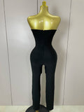 Luxury Sexy Strapless Backless Crystal Diamonds Black Bodycon Bandage Jumpsuit Women Celebrity Designer High Street Rompers