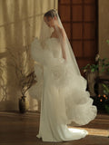 Luxury Long Bridal Veil Rose Flower Lace Wedding Veils For Evening Party Dress Women Girl Hair Accessories Brides Jewelry
