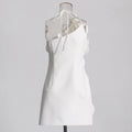 White Color Women Sexy Halter Backless Off the Shoulder Bodycon Mini Dress Florals Birthday Party Celebrate Vacation Dress