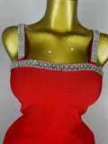 Women Celebrity Luxury Sexy Summer Square Collar Red Crystal Mini Bandage Dress Knitted Elegant Evening Club Party Outfit