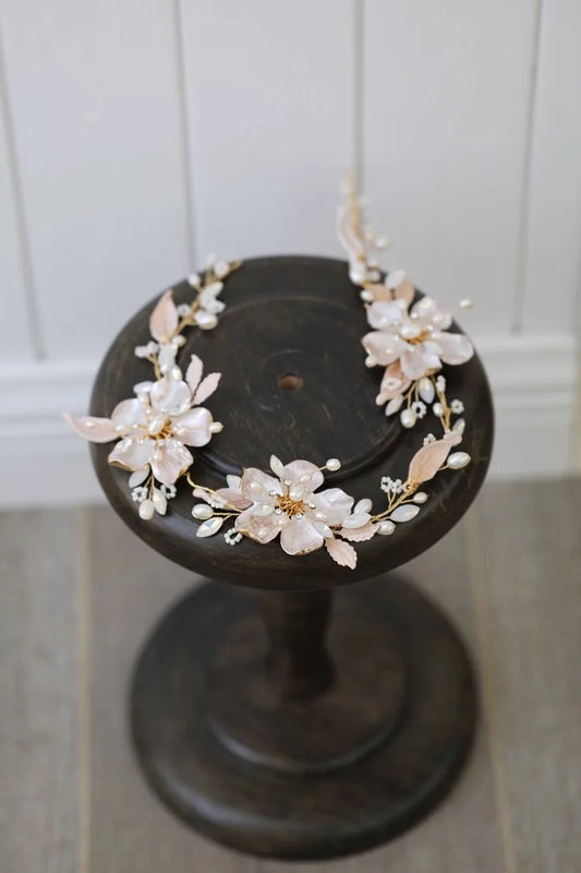 Vintage Gold Color Headband Hairband Flower Leaf Headpiece For Bride Pearl Headwear Wedding Accessories Bridal Hair Jewelry