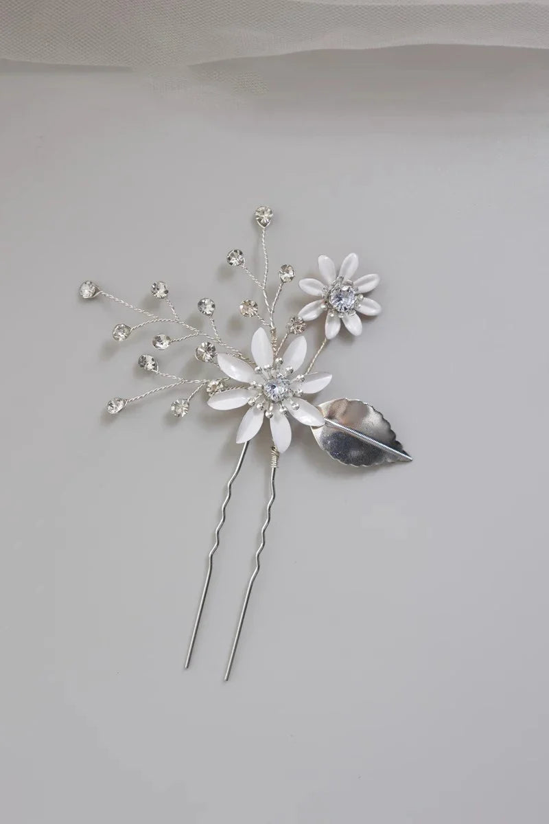 Crystal Rhinestones Hair Clip Pin Silver Color Hairpin Brides Women Girl Flower Head Piece Wedding Accessories Bridal Jewelry b