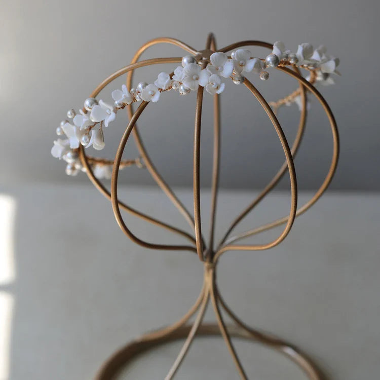 Porcelain Flower Headband Hairband Pearl Headpiece For Brides Women Headdress Headwear Wedding Hair Accessories Bridal Jewelry