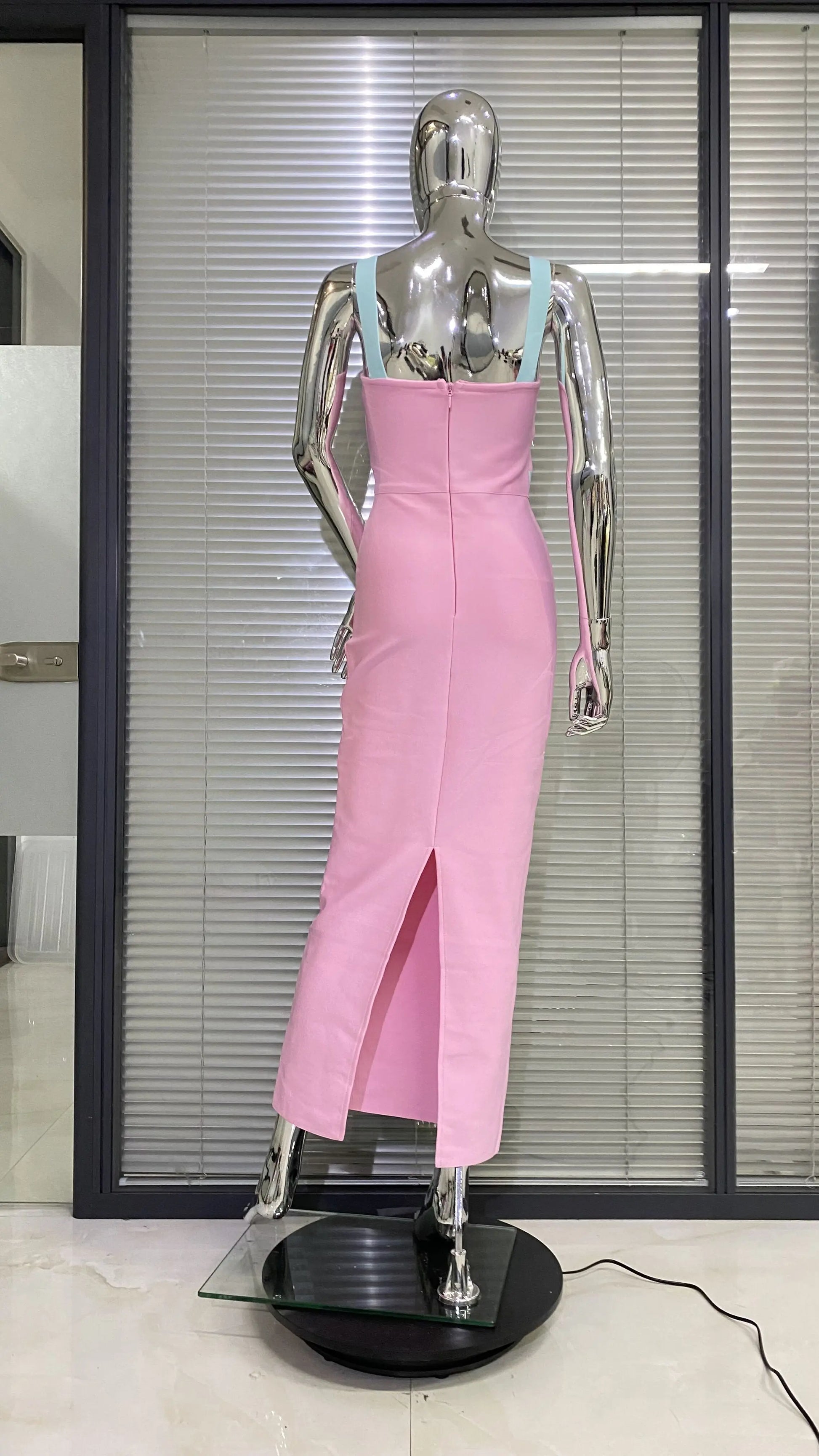 Arrival Pink Color Sleeveless Spaghetti Strap Long Bandage Dress Graceful Woman Evening Party Dress Dinner Party Vestido